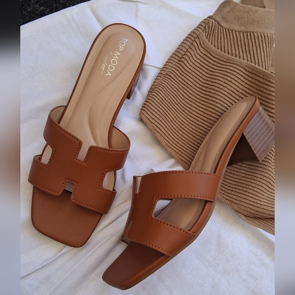 TOP Moda Tan Open-Toe Mules